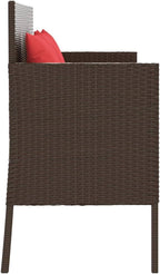 Patio Bench with Cushions, Brown Poly Rattan Outdoor Storage Bench with Waterproof Bag and Thick Cushion