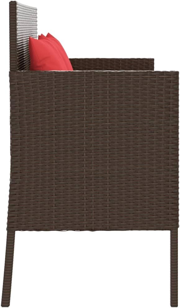 Brown Poly Rattan Outdoor Storage Bench with Cushion, PE Rattan Patio Seating with Waterproof Storage Bag and Gas Spring Lid