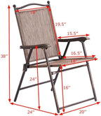 2-Pack Modern Folding Sling Back Deck Chairs in Brown Fabric with Steel Frame & Plastic Feet, 20x24x38in, for Patio Garden Backyard Camping