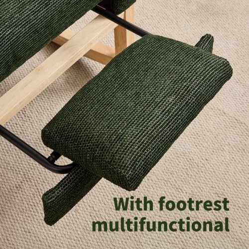 Dark Green Rocking Chair for Nursery Bedroom, Padded Upholstered Glider Rocker with Side Storage Pocket & High Back, Wood Legs Comfy Armchair for Living Room