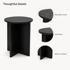 Black Round Side Table, Solid Rubber Wood Small End Table, 15.7" D | 19.7"H accent table for living room, bedroom, small spaces, sofa side or bedside; compact round top with stable cross base