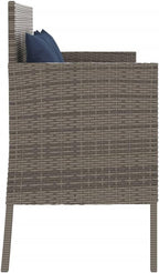 Outdoor Storage Bench with Cushions Gray Poly Rattan Patio Bench with Waterproof Bag and Gas Spring