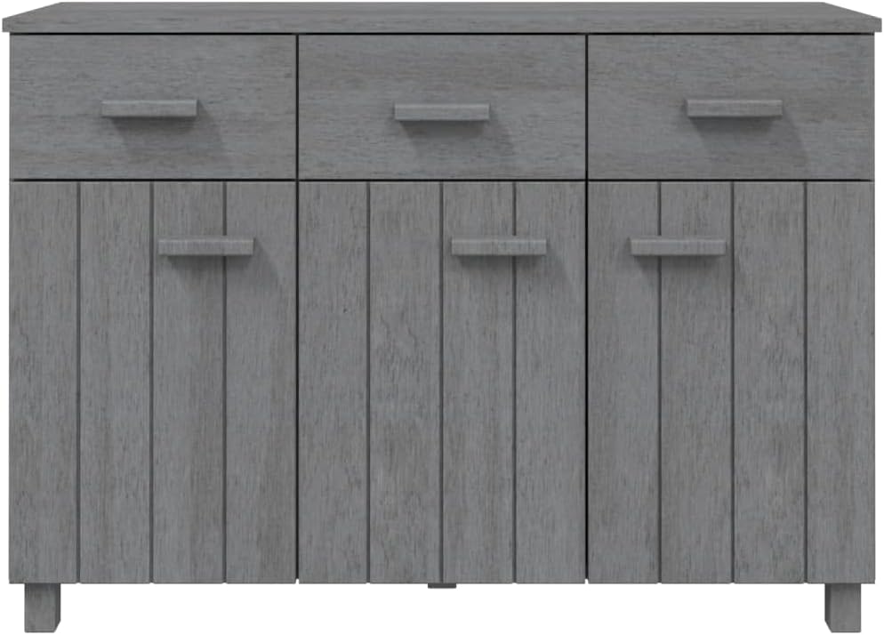 Sideboard Buffet Cabinet, Dark Grey Solid Pine Wood Credenza with 3 Drawers and 3 Doors, Wooden Storage Cupboard for Dining Room, Entryway, 44.5 Inches Long