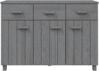 Sideboard Buffet Cabinet, Dark Grey Solid Pine Wood Credenza with 3 Drawers and 3 Doors, Wooden Storage Cupboard for Dining Room, Entryway, 44.5 Inches Long