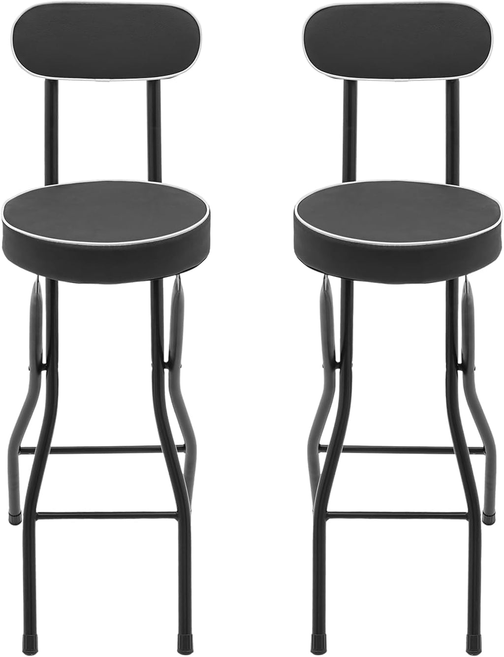 2 Pcs Folding Bar Stool with Backrest & Footrest, 25.6'' Portable Collapsible Counter Height Chair Leather Padded for Home Camping Kitchen Island Shop Cafe, 275.58 lbs Capacity (Black)