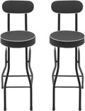 2 Pcs Folding Bar Stool with Backrest & Footrest, 25.6'' Portable Collapsible Counter Height Chair Leather Padded for Home Camping Kitchen Island Shop Cafe, 275.58 lbs Capacity (Black)