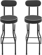 2 Pcs Folding Bar Stool with Backrest & Footrest, 25.6'' Portable Collapsible Counter Height Chair Leather Padded for Home Camping Kitchen Island Shop Cafe, 275.58 lbs Capacity (Black)