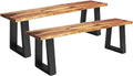 ERGOMASTER Outdoor Bench, 57.5" Dining Bench with Steel Legs, Acacia Wood, 385 Lbs Weight Capacity, 2 Pack