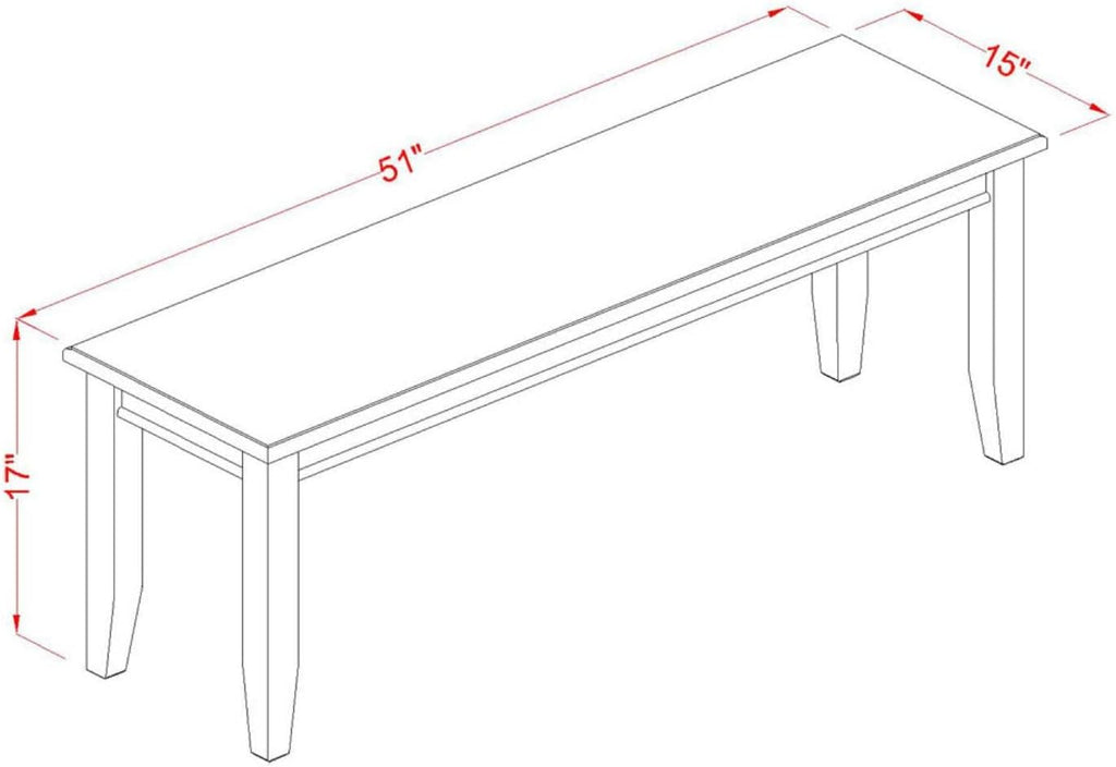East West Furniture DUB-BLK-W Dudley Dining Bench with Wooden Seat, 51x15x17 Inch, Black