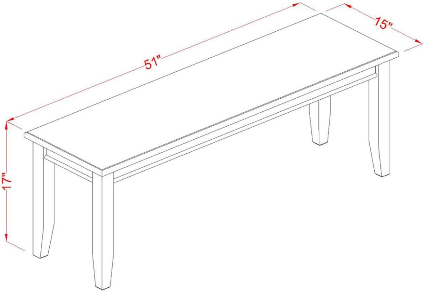 East West Furniture DUB-BLK-W Dudley Dining Bench with Wooden Seat, 51x15x17 Inch, Black