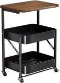 Foldable Narrow Modern Sofa Table with Open Storage Shelves, Movable Side Table End Table Snack Tables for Small Spaces Living Room Bedroom Bedside Balcony Kitchen(Black)