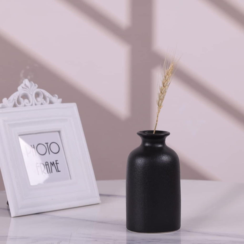 6 Pack Matte Black Ceramic Bud Vases – 5” Modern Boho Mini Vases for Flowers, Pampas Grass, or Dried Stems – Small Rustic Centerpieces for Home Decor, Wedding Table, and Party Displays