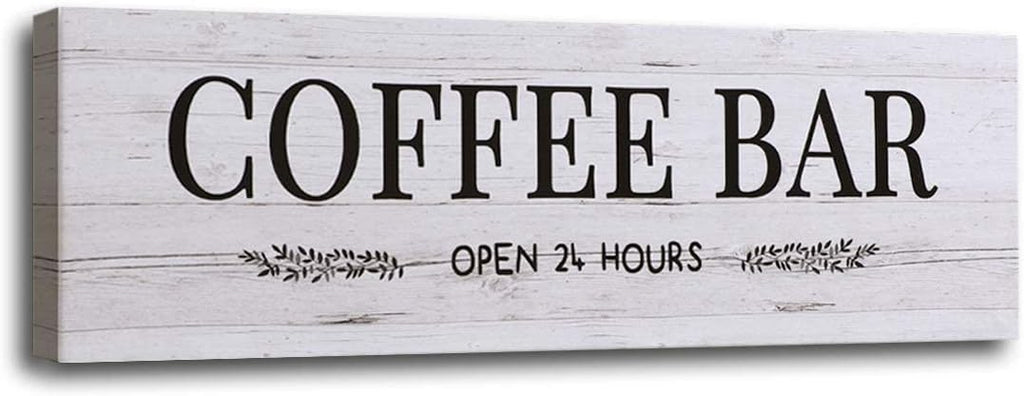 WOWGOOMO Classic Coffee Bar Signs Grey Canvas Wall Art - Rustic Cafe Bar Accessories Set for Home Bar, Kitchen, Pub, Store - 6"x17"