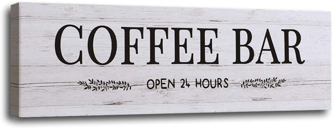 WOWGOOMO Classic Coffee Bar Signs Grey Canvas Wall Art - Rustic Cafe Bar Accessories Set for Home Bar, Kitchen, Pub, Store - 6"x17"