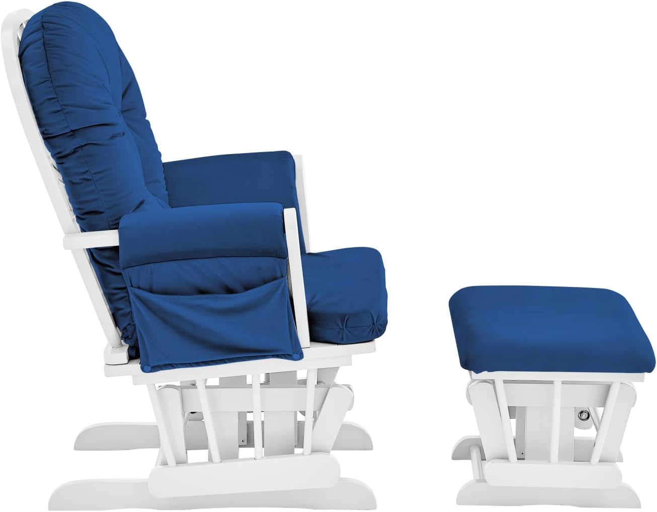 Suite Bebe White Wood and Navy Fabric Glider and Ottoman - Perfect Spot for Bonding with Your Baby