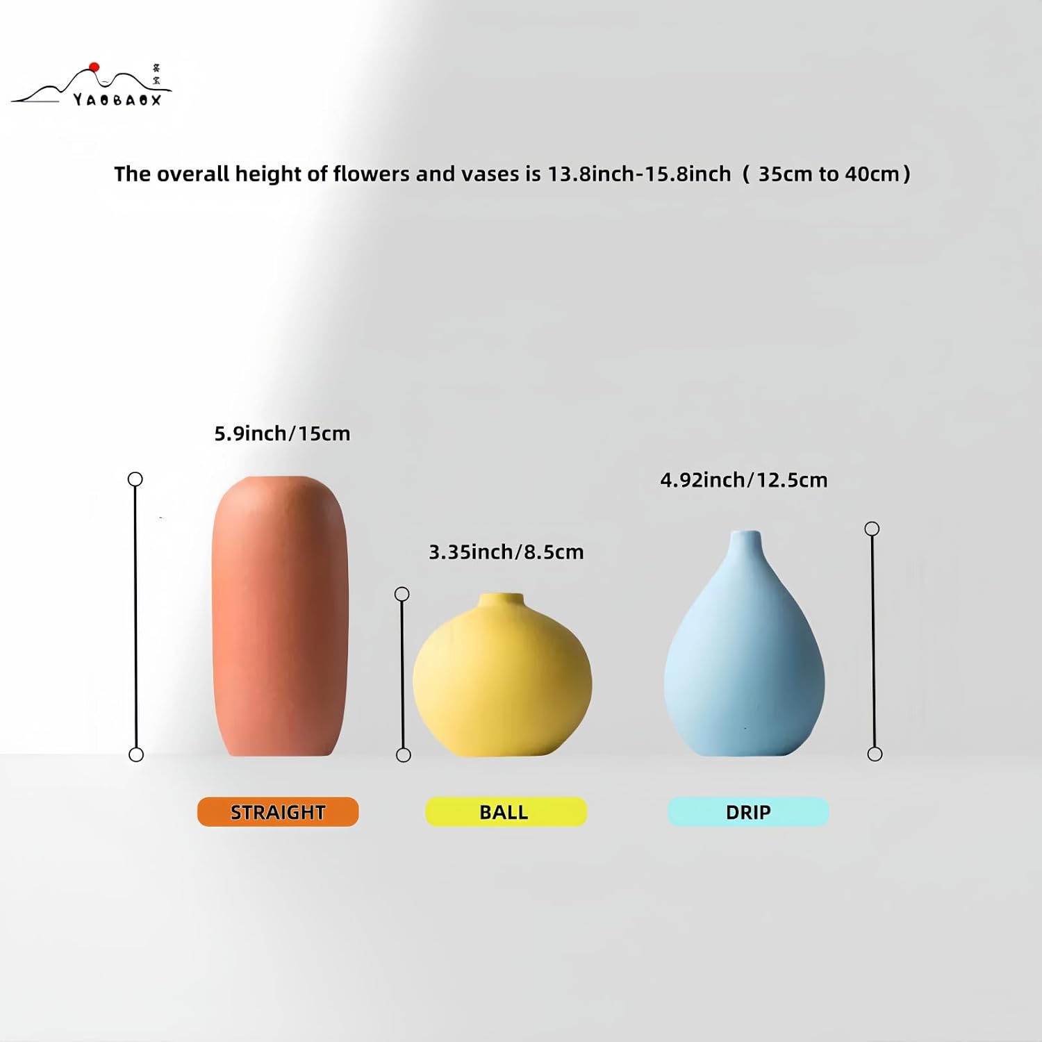 Small Multi Color Ceramic Vase Set of 3 Modern and Minimalist Decorative Frosted Orange Yellow Cerulean for Home Decor, Office, Shelf, Table, Bookshelf, Entryway, Coffee Table Decor