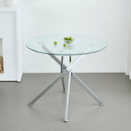 Modern Dining Table for 4 People, 36" Round Dining Table with Silver Chrome Metal X-Base, Circle Tempered Glass Dining Room Table, Small Kitchen Dining Room Tables Dinner Tables