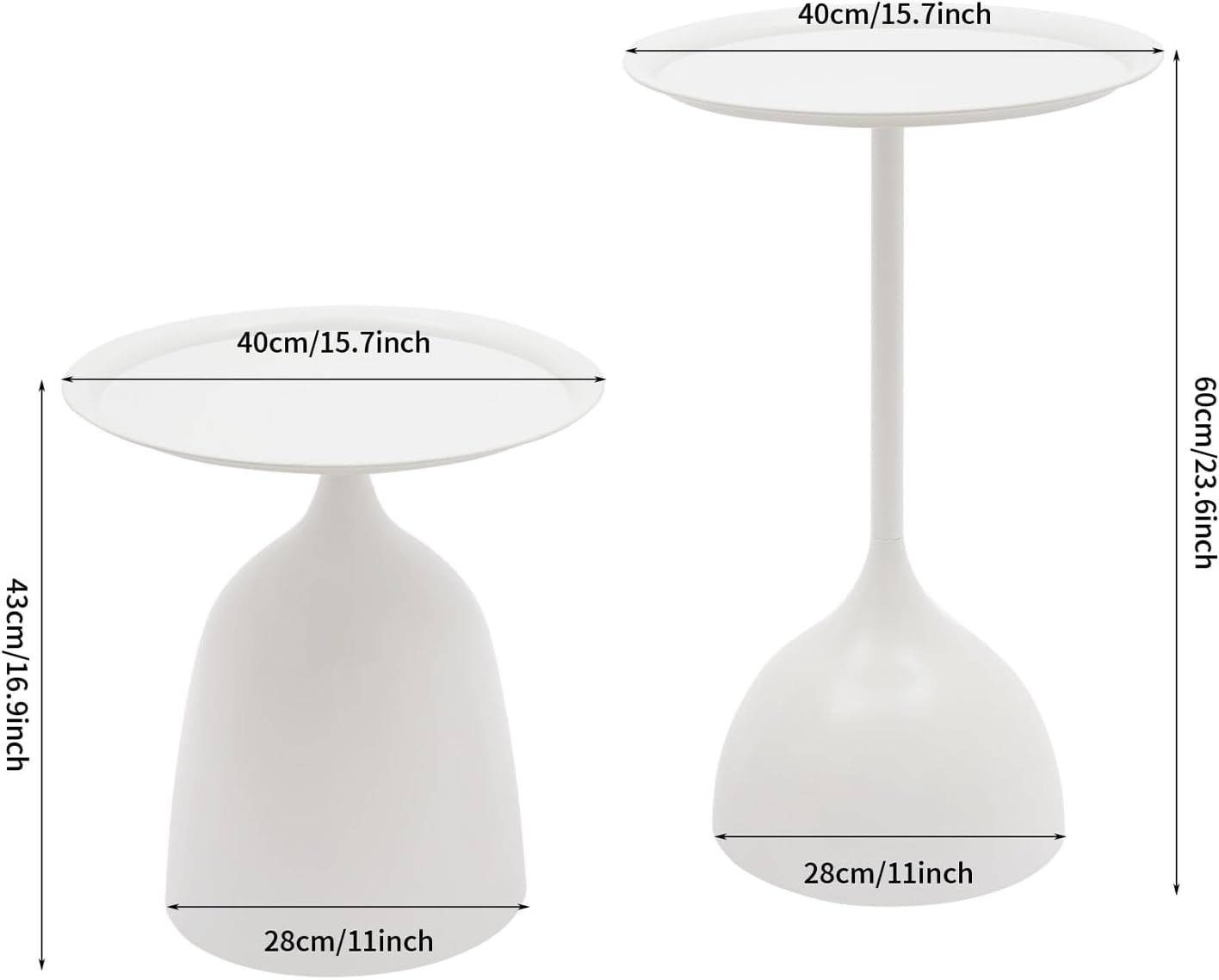 Modern Round Side Table Set of 2, Metal Nesting End Tables White/Black Minimalist Accent Tables Pedestal Coffee Table for Living Room Bedroom Office (White)
