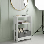 Narrow Side Table, 7 Inch Slim Bamboo Nightstand with 3-Tier Storage & Built-in Bookshelf, Small Space-Saving End Table for Living Room, Bedroom, Couch