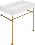 Claire 30" Console Sink White Basin Brushed Gold Legs with 8" Widespread Holes