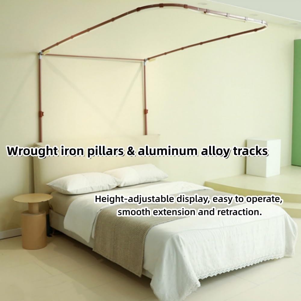 U-Shaped Rail Canopy Bed with Metal Frame, Double Layer Bed Mosquito Net for Bedroom Decoration, Lace Design Curtains Canopy for Twin, Full, Queen Beds(Green,Small)