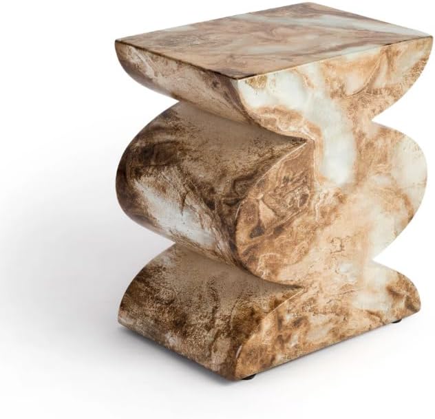 Modern Faux Marble End Table in Onyx Brown Side Table for Indoor and Outdoor | Weatherproof | 18.1'' H x 15.0'' W x 15.0'' D | White, Cream, Brown, Tan, Beige