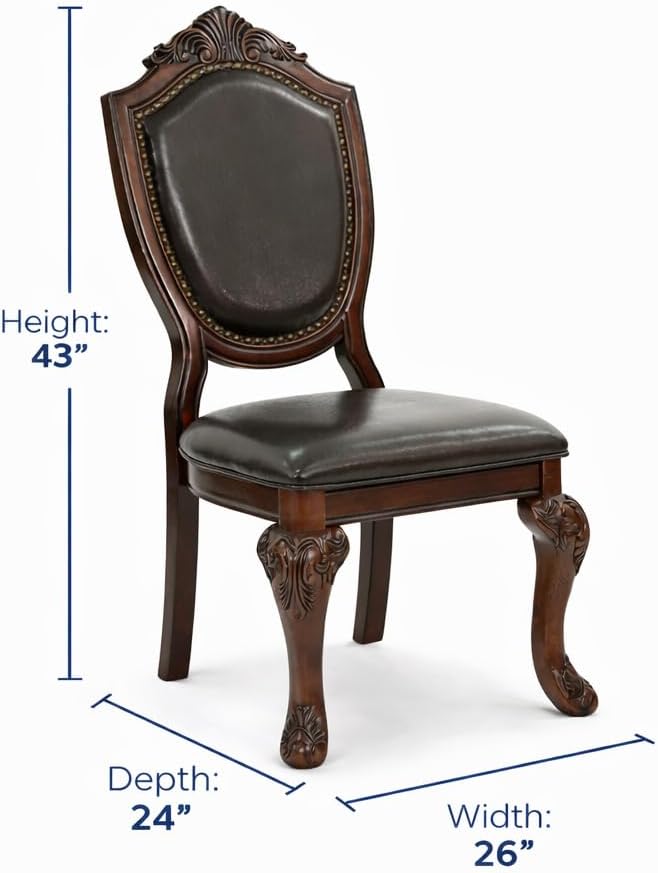 Dining Chairs Set of 6 – Antique Style Leather Dining Room Chairs with Solid Wood Legs and Rivet Decor, Ideal for Kitchen, Bedroom, Living Room (Brown armless)
