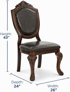 Dining Chairs Set of 6 – Antique Style Leather Dining Room Chairs with Solid Wood Legs and Rivet Decor, Ideal for Kitchen, Bedroom, Living Room (Brown armless)
