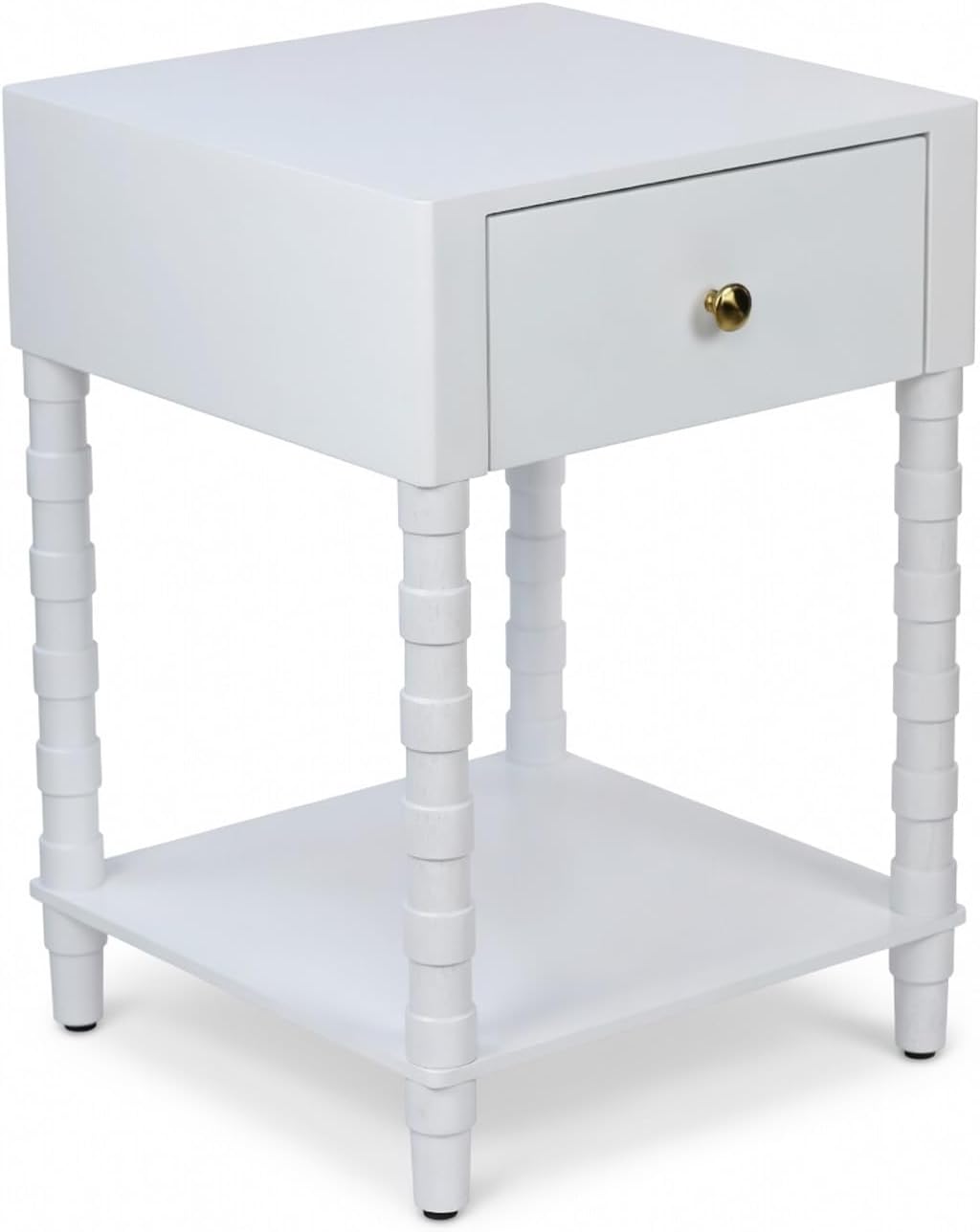 Decor Therapy Sterling Modern Side Table with Storage Drawer, Lower Shelf, Contemporary Legs End Table for Living Room, White