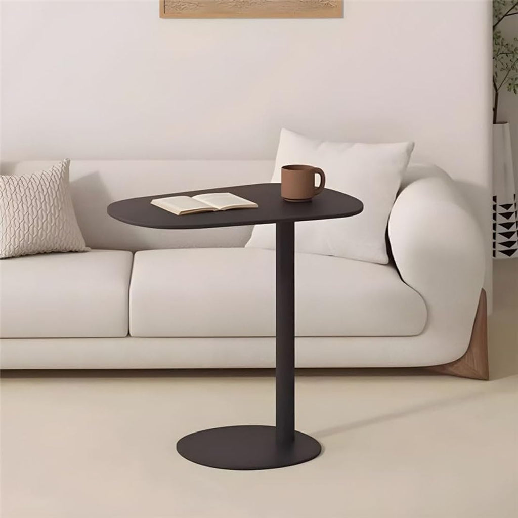 C-Shaped Side Table, Modern Metal End Table for Sofa Couch and Bed, Small Space Coffee Snack Tables, Minimalist Nightstand for Living Room Bedroom Office, White(Black,50x38x60cm)