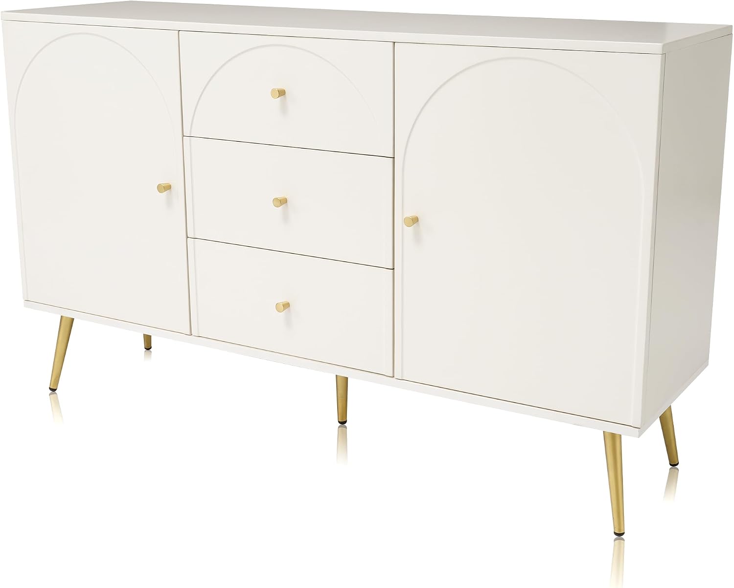 CYJZH Modern Metal Foot Two Door Dining Cabinet, Combining Wood and Metal, Simple Style, Dining/Living Room/Kitchen Storage cabinets, Providing Large Storage Space (2Cream White + MDF)