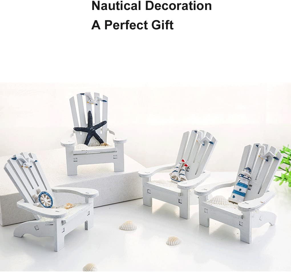 4 Pieces Wooden Adirondack Miniature Chair Ornaments with Nautical Life Ring for Coastal, Ocean, Beach Office Home Decoration Favor