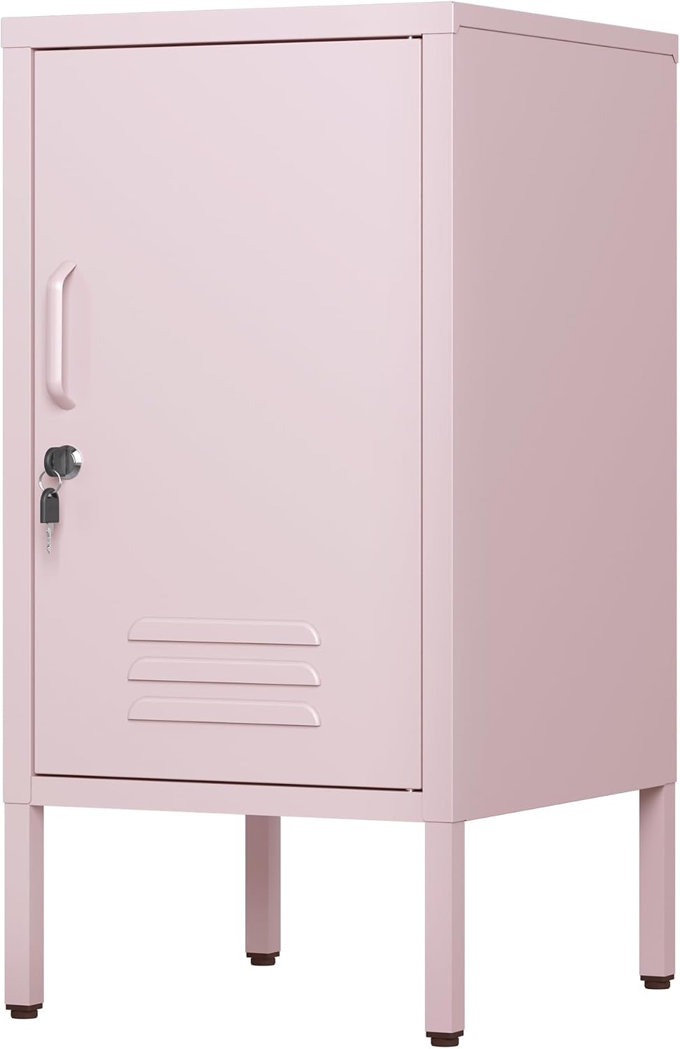Single Door Lockable Metal End Table,Modern Minimalist Room Side Table with 2 Adjustable Shelf,Multi Storage Cabinet for Living Room Bedroom, Easy to Assemble 27.55”H x 13.78”W x 14.96”D