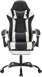 Gaming Chair with Footrest, Ergonomic Computer Chair with Headrest and Lumbar Support, Breathable Material Height Adjustable Video Game Chairs for Adults, Black White