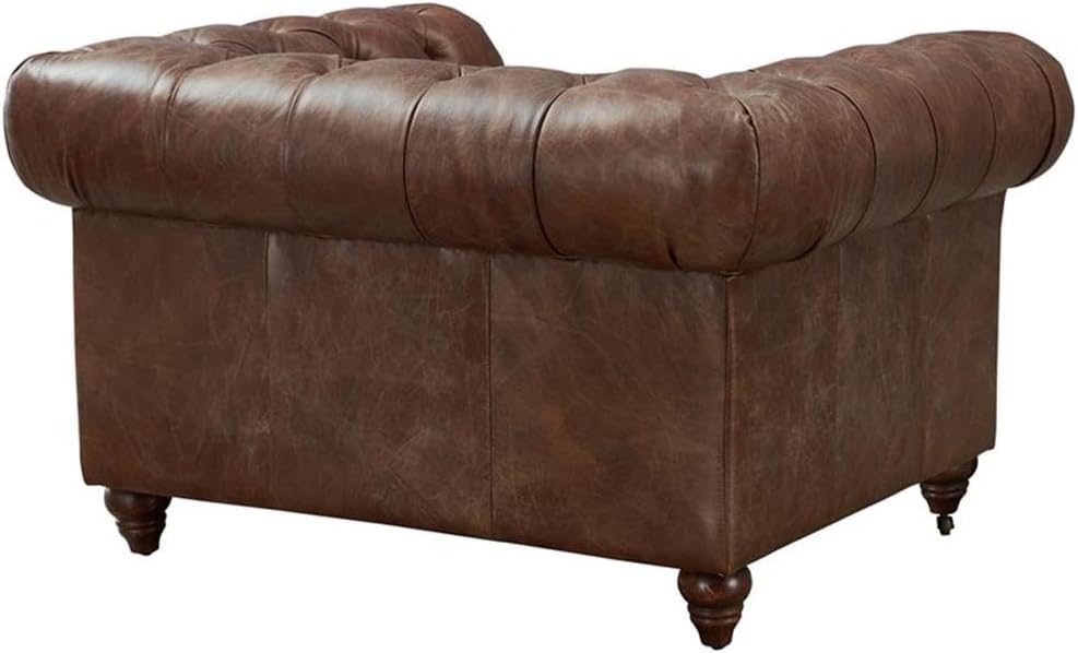 Crafters and Weavers Craftsman Mission Leather Arm Chair in Brown