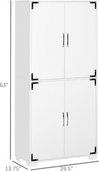 HOMCOM Industrial Kitchen Pantry Cabinet with 4 Doors and Storage Shelves, Freestanding Storage Cabinet, White