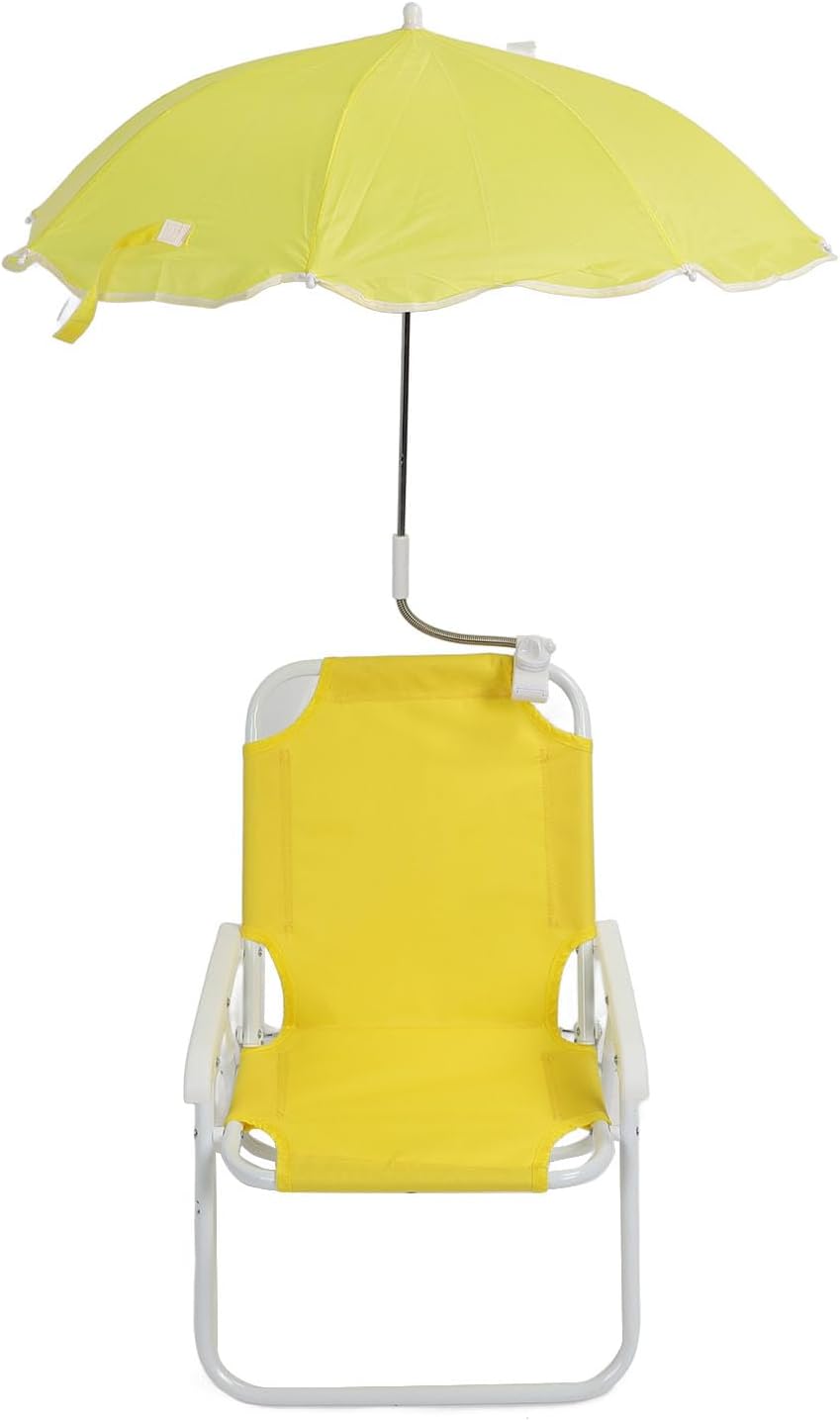 Semme Childs Beach Chair Kids Chair with Umb S Folding Beach with Umbrella Portable Outdoor Sand for Kids Ideal for Vacations Picnics Parties Extra Large Size Yellow (Yellow)