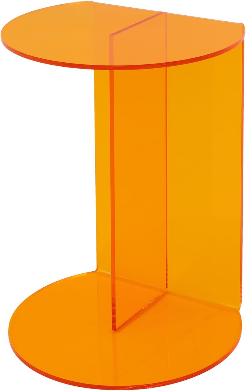 Side Table, Acrylic End Table with Storage Shelf, Floorstanding Nightstand with Sturdy Base for Small Space, Bedside Table, Console Table for Bedroom, Living Room, Office(Orange)