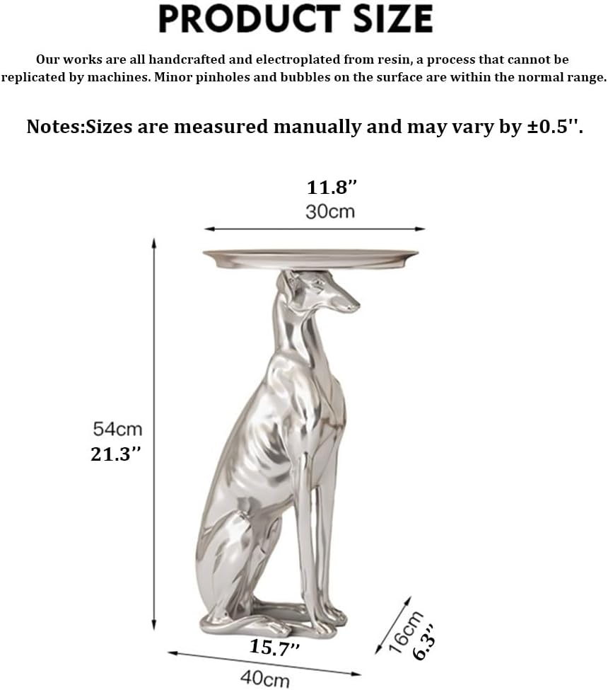 Dog Decorative Tray Side Table, Resin Animal Sculpture End Table for Living Room Entryway, Multi-Functional Serving Table for Drinks Keys Remote(Blue)