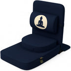 Friends Of Meditation 4-in-1 Folding Buddha Chair – Ergonomic Yoga Seat with Half-Moon Zafu, Detachable Lumbar Support & Carry Case – Navy Blue
