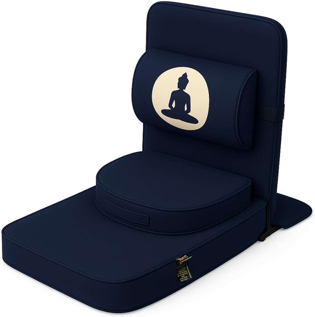 Friends Of Meditation 4-in-1 Folding Buddha Chair – Ergonomic Yoga Seat with Half-Moon Zafu, Detachable Lumbar Support & Carry Case – Navy Blue