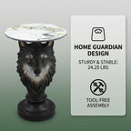 Modern Wolf Head Side Table, Artistic Animal Sculpture End Table with Faux Marble Top, Unique Fiberglass Accent Table for Living Room & Bedroom, Ideal Gift for Wolf Lovers (Realistic)