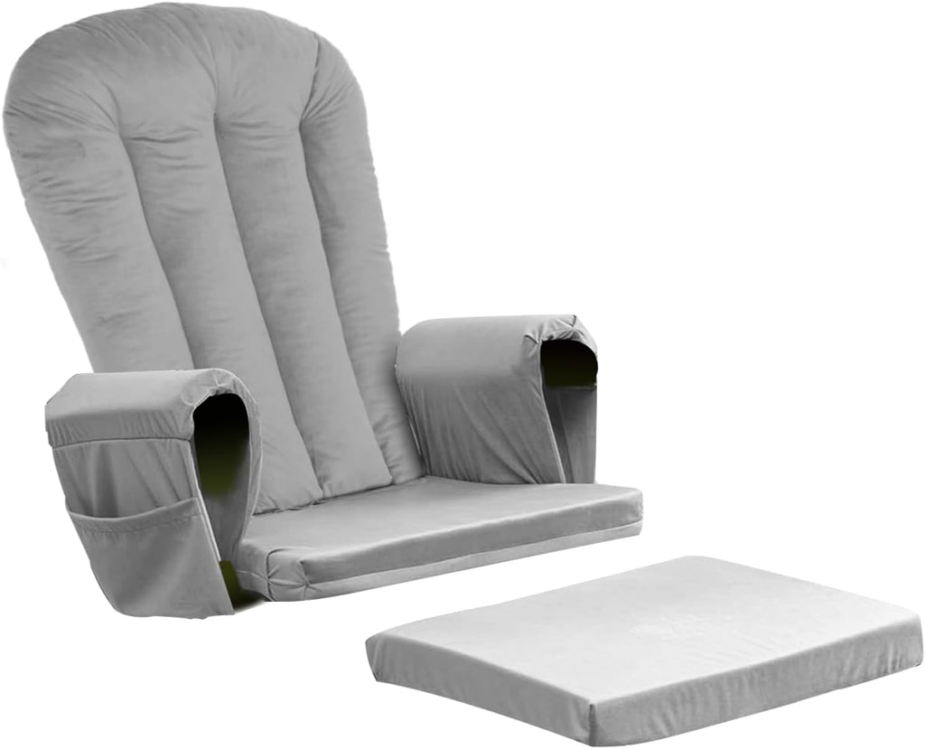 Lucky Monet 5PCS Velvet Glider Rocker Replacement Cushions, Thickened & Supportive Rocking Chair Cushion Set with 29.5 Inch High Backrest & Storage Pockets, for Indoor Nursery Glider, Grey