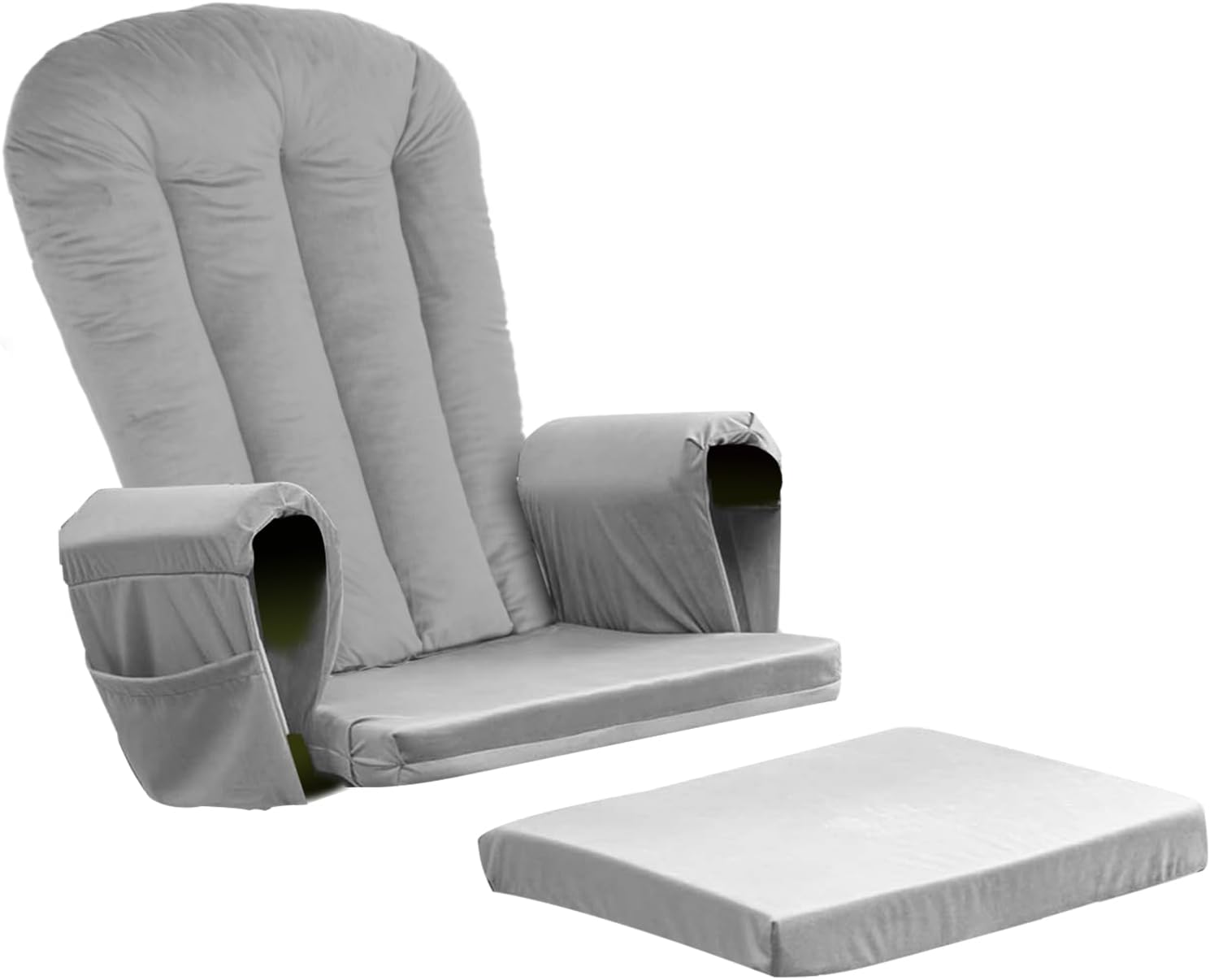 Lucky Monet 5PCS Velvet Glider Rocker Replacement Cushions, Thickened & Supportive Rocking Chair Cushion Set with 29.5 Inch High Backrest & Storage Pockets, for Indoor Nursery Glider, Grey