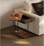 Sofa Side Table Cabinet Art Wood Movable Bedside Storage Rack Furniture Decoration