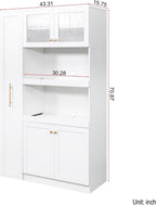 Kitchen Pantry Cabinet with Pull-Out Storage Shelves - Versatile 4-Door Organizer for Kitchen, Dining Room, and More (70.87" H x 43.31" W x 15.75" D), White