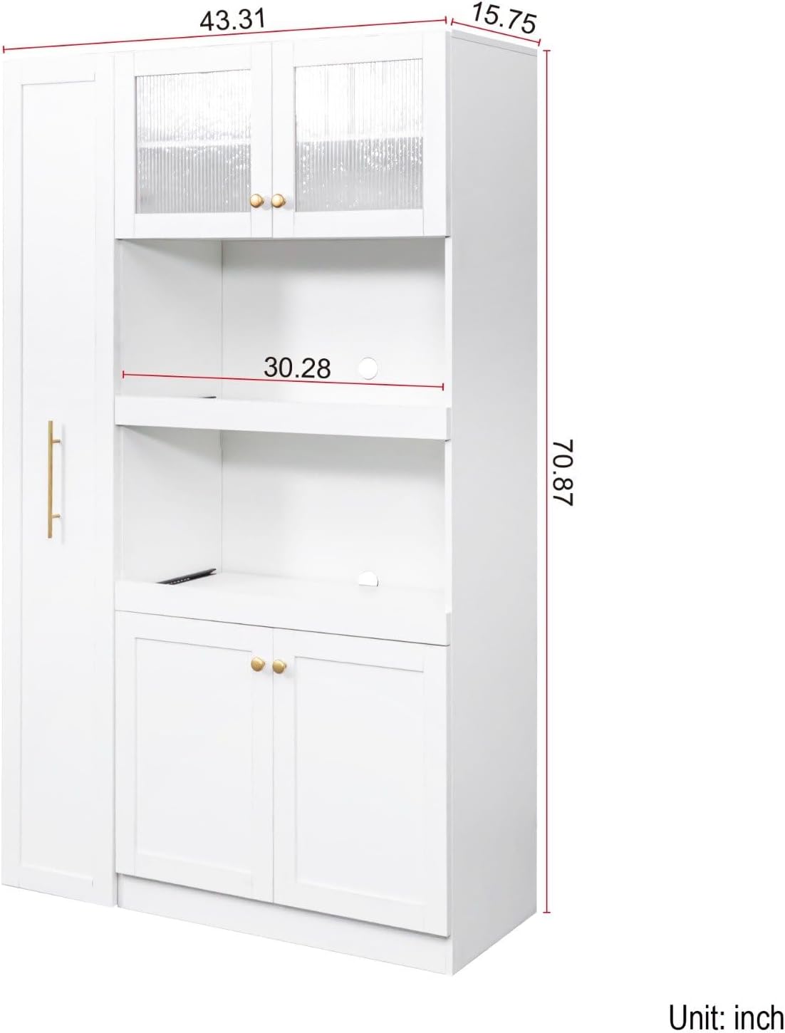 Kitchen Pantry Cabinet with Pull-Out Storage Shelves - Versatile 4-Door Organizer for Kitchen, Dining Room, and More (70.87" H x 43.31" W x 15.75" D), White