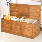 Natural Acacia Deck Storage Bench 47 Gal, 355lb Load Capacity Dual Use Garden Tool Organizer