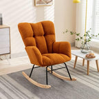 Rocking Chair, Upholstered Teddy Fabric Glider Chair with Thick Cushion, Lounge Accent Armchair with High Backrest, Accent Rocking Chairs for Living Room, Bedroom, Orange