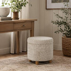 HomePop 19" Round Storage Ottoman - Cream Textural Woven